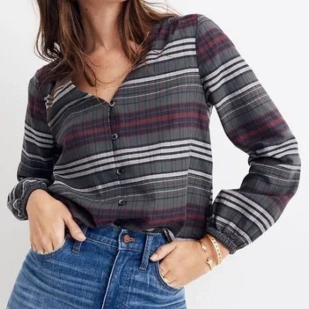Madewell Pineview Plaid V-Neck Buttondown Top
